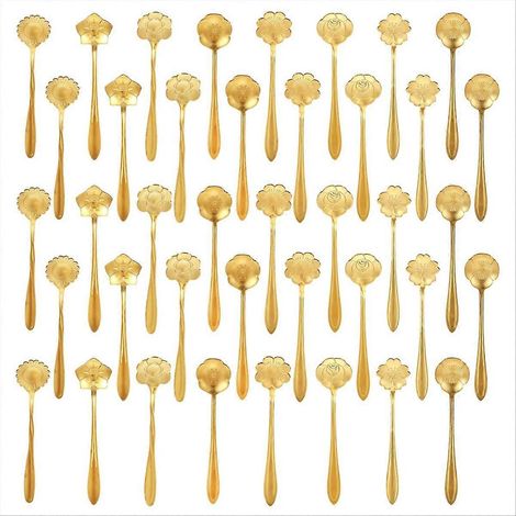 Lot de 40 pièces doré café cuillères inox fleur dessert cuillères 5 pouces demitasse cuillères pour vaisselle cuisine (1/5)