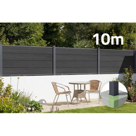 Clôture bois composite 10m STOCKHORN H.90cm à sceller gris