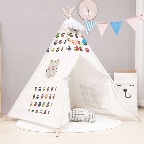 Tipi Tente De Jeu avec Guirlande Tente intérieure extérieure Blanc Toile Indian Teepee Portable 1.6m--