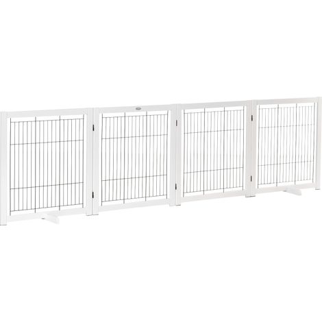 Barrière de porte en bois barrière pour chiens barrière de protection grille pour chiens porte de sécurité acier Blanc 305 x 35,5 x 82 cm
