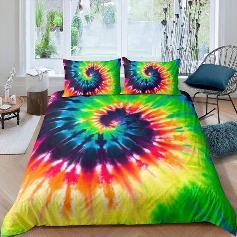 Bettwäsche-Set Regenbogen Tie Dye 135x200 cm mit Kissenbezug 80x80 cm