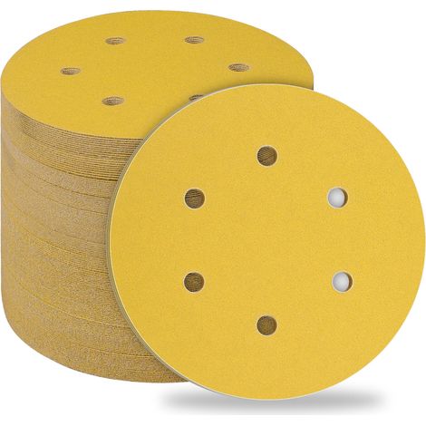 Disques Abrasifs 150mm 50 Pièces, Papier de Verre Ponçage Grain 120, 6 Trous, Adapté Ponceuse Excentrique Poncer Polir Dérouiller