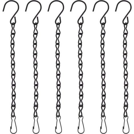 Ensemble de 6 chaînes de suspension métalliques pour paniers de plantes et pots de fleurs, support de suspension pour plantes d'intérieur ou d'extérieur, décoration de jardin - noir (1/4)