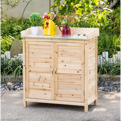 Armoire de jardin 83x40x92 cm en bois naturel, avec rangement gain de place pour jardin FloraGrace (1/5)