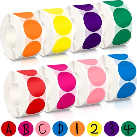 4000 runde, mehrfarbige Selbstklebeaufkleber, 25 mm farbige Klebeaufkleber, Selbstklebeetiketten, für Büro, Haushalt, Lager (8 Rollen) (1/5)