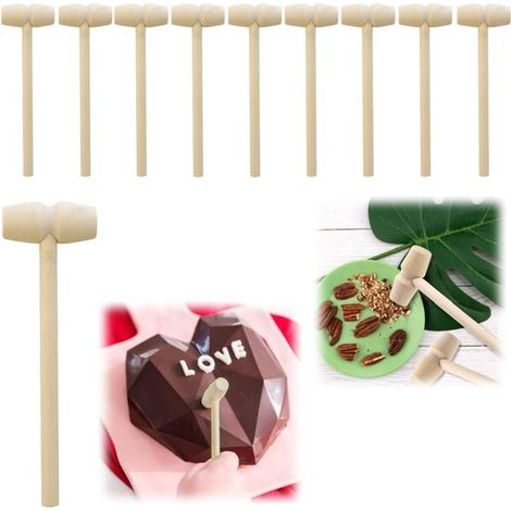 10 martillos de madera, Martillos para mariscos, Martillos de juguete, cáscaras de langosta, nueces y caparazones de cangrejo (14 x 4,2 cm) (1/5)