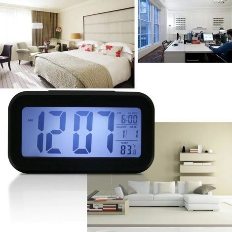 Digitaler Wecker, LED-Wanduhr mit Datums- und Temperaturanzeige, 12- und 24-Stunden-Format, 3D-USB-Wecker, Helligkeitsregulierung für Schlafzimmer und Büro, schwarz