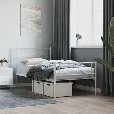 Estructura cama sin colchón con estribo metal blanco 107x203 cm vidaXL (1/5)