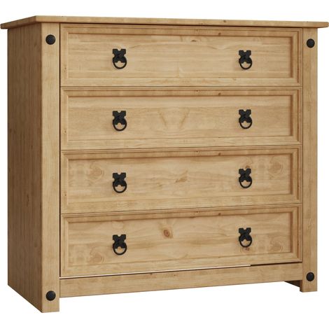 Corona Kommode mit 4 Schubladen aus rustikaler massiver Kiefer, Schlafzimmermöbel