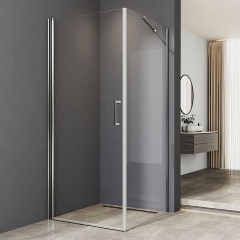 Duschkabine 75x90x195cm Schwingtür mit Seitenwand Duschkabine Pendeltür mit festem Seitenteil 6mm NANO ESG Glas Dusche Duschwand Duschabtrennung (1/4)
