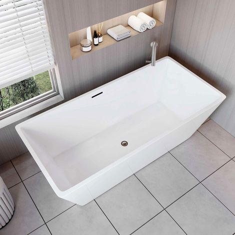 Baignoire îlot design rectangulaire L.170 x l.80 x H.58cm blanc classique - 360 L, AICA baignoire en Acrylique avec Bonde et trop plein (1/5)