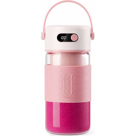 Blender Portable en Verre Sans Fil Rechargeable 700 ml, Rose Pamplemousse, Affichage de Batterie et Bloc de 26 Lames (1/5)