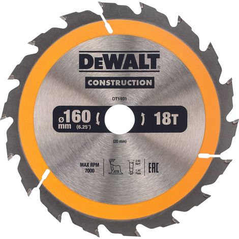 DEWALT Kreissägeblatt Handkreissäge 160/20 mm 18WZ DT1931-QZ