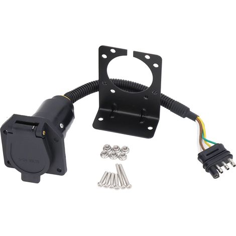 Adaptateur fiche 4 broches vers prise 7 broches noire pour remorque - Compatible toutes prises de remorque américaines (1/5)