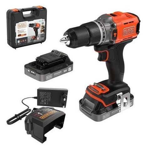 Perceuse à percussion 18 V, avec deux batteries au lithium de 2 Ah, chargeur rapide de 1 Ah et étui (1/3)