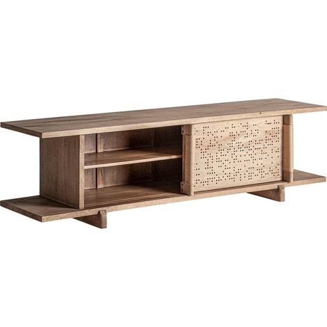Meuble TV contemporain en bois de manguier finition vieilli - Brun clair vieilli bois naturel (1/5)