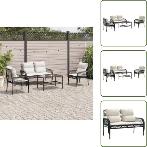 Salon de jardin 4 pcs avec coussins noir résine tressée - Ensemble Salon De Jardin - Salon De Jardin Extérieur - Mobilier De Jardin - Canapé Jardin - Table Basse Jardin