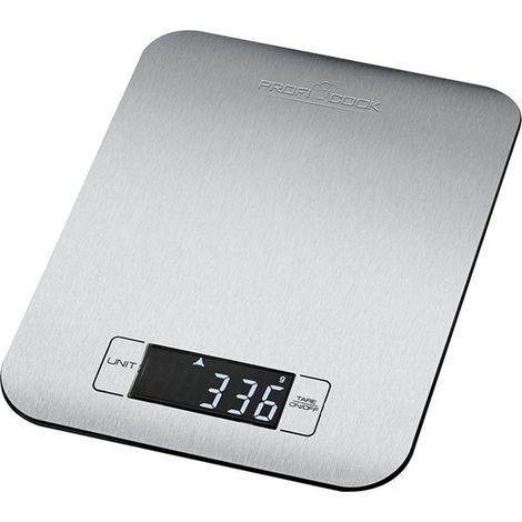 Balance de cuisine numérique extra-plate – Surface en acier inoxydable – Écran LCD extra large – Poids jusqu'à 5 kg – Fonction de tare – Proficook