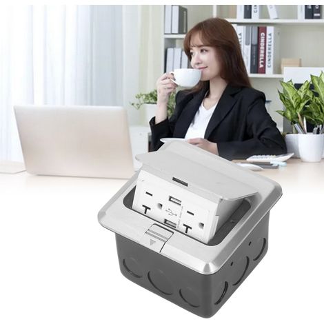 Prise de sol/de table de style américain, 20 A, à dégagement lent, base haute dissimulée en acier inoxydable argenté, norme américaine, double USB, AC125V. (1/5)
