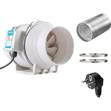 Fuleadture 200mm Extracteur d'air 220m³/h 40W, 2500R/Min,Comprend un tube de 3m,Ventilateur d'extraction à fort débit d'air, Économe en énergie (5 inch) (1/5)