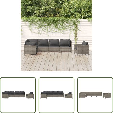 vidaXL Fauteuil extérieur -  Salon de jardin 7 pcs avec coussins Gris Résine tressée (1/5)