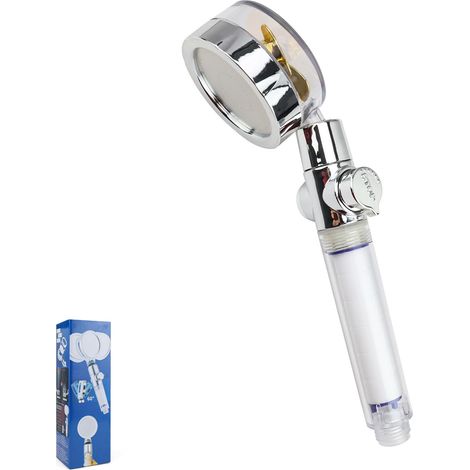 Pommeau de Douche Economie Deau Arrêtez L'eau en un Clic, Pommeau de Douche Haute Pression, Pommeau Douche Anti Calcaire, Surpresseur Puissant, Bouton D'arrêt D'eau, Coton PP Remplaçable (1/5)