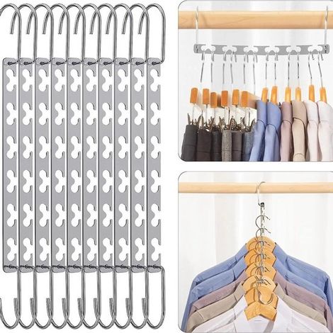 Mehrlagiger, faltbarer Kleiderbügel – platzsparender Zauberbügel – für Hosen und Jacken – mehrlagige Bügel – 10 Stück – silber (1/5)
