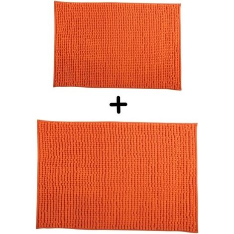 Juego de 2 alfombrillas de baño de microfibra CHENILLE 40x60 cm y 60x90 cm naranja MSV