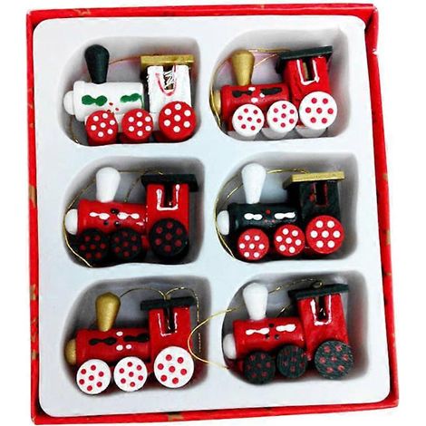 Lot de 6 décorations de Noël en bois peint représentant une tête de train, à suspendre au sapin pour le Nouvel An. Idée cadeau de Noël pour enfants.-4X3cm