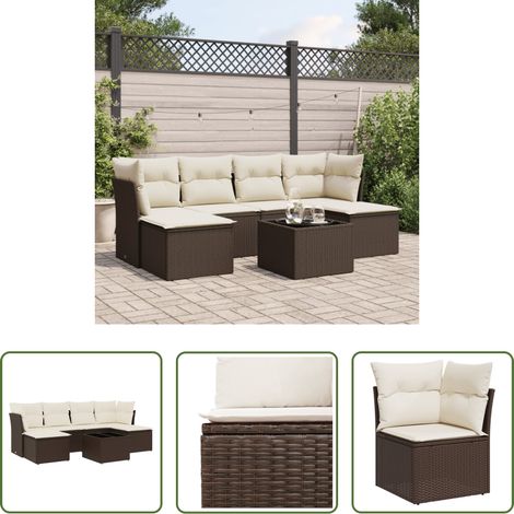 vidaXL Gartensessel - 7-tlg. Garten-Sofagarnitur mit Kissen Braun Poly Rattan (1/5)