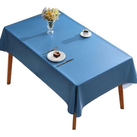 Tovaglia liscia - Motivo a foglie di loto - Tovaglia antimacchia - Leggera - Impermeabile - Tovaglia - 120 x 170 cm - Blu scuro (1/5)