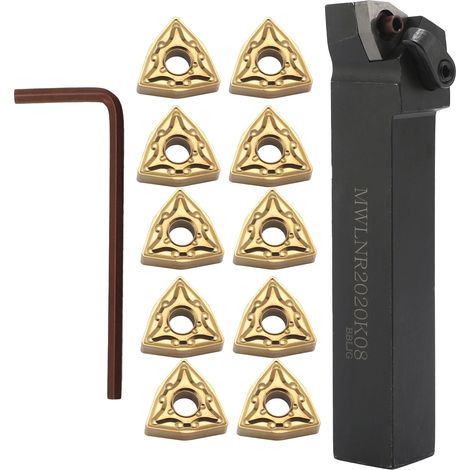 Kit d'outils de tournage en carbure : porte-outil pour tour MWLNR2020K08 + 10 plaquettes en carbure WNMG080404 + clé (1/5)