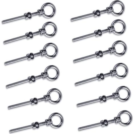 12 x Boulon à œil avec filetage métrique, M6 x 60 mm Boulon Anneau Ecrou à œil en acier inoxydable 304, Vis à œil Boulons à crochet (1/5)