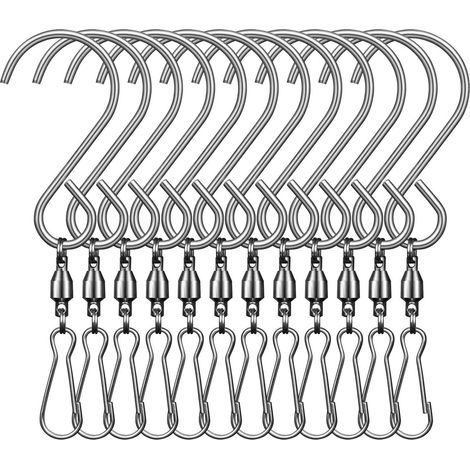 12er-Packung 360° drehbare Edelstahl-Drehhakenclips - Zum Aufhängen von Windmühlen, Windspielen und Vogelfutterhäusern (Silber) (1/4)