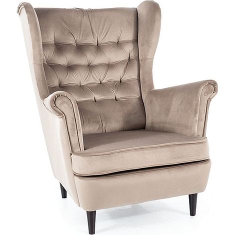 Fauteuil bergère capitonné en velours beige Jolt (1/5)