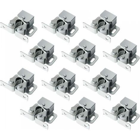 Confezione da 12 chiusure a doppio rullo con puntale, chiusura a rullo resistente per ante di armadi e credenze (argento) (1/4)