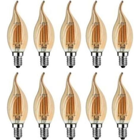 Ampoule Flamme LED E14, 4W Equivalent à Ampoule Halogène/Incandescente 40W, Blanc Chaud 2700K, Flamme Bougie LED encastrable, 360° Faisceau, IRC80, Verre marron, Lot de 10 [Classe énergétique A++] (1/4)