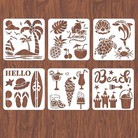 Pochoirs d'été réutilisables pour peinture sur bois - 30 cm - Pochoirs océan - Pochoirs muraux pour peinture, scrapbooking, artisanat, décoration murale (1/5)