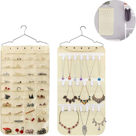 Hängender Schmuckorganizer, doppelseitiger Schmuckorganizer mit 40 Fächern, 20 Kletthaken, Halskettenhalter und Schmuckkettenorganizer.