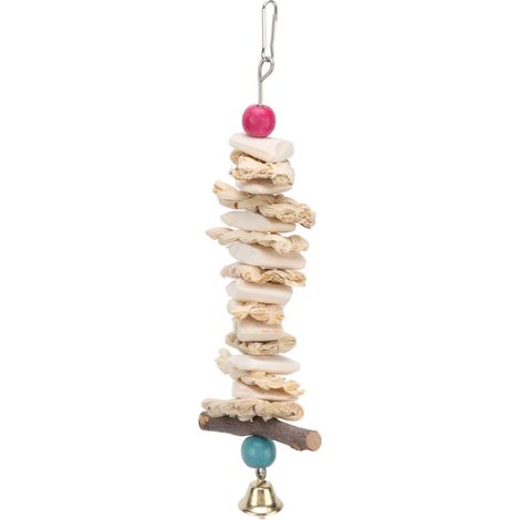 Giocattoli in osso di seppia, giocattoli da masticare da appendere con campanellino per pappagalli cenerini africani e ondulati, 25 cm/9,8 pollici -Crezuo