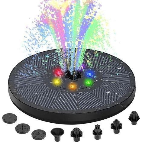 Fontaine solaire 3 W Mise à niveau Pompe solaire pour bassin avec 8 effets, fontaine solaire pour jardin avec batterie (1/4)