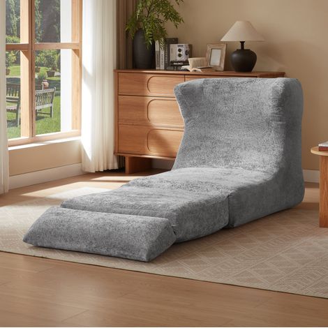 Fauteuil relax convertible 210x90x86 cm gris, forme enveloppante, mousse et tissu peluche MEUBLIV (1/5)