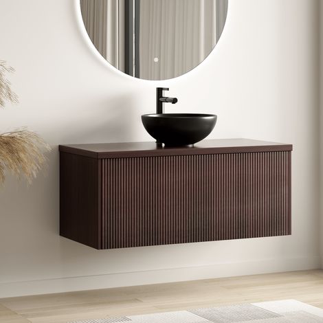 LOMAZOO meuble de salle de bain Messina noyer cannelé - vasque à