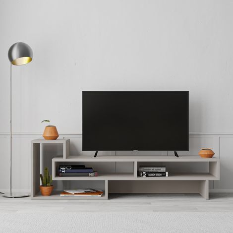 Decortie Tetra Modern TV Stand Multimedia Centre TV Unit With Shelves 136.5cm - Mocha Grey (1/4)