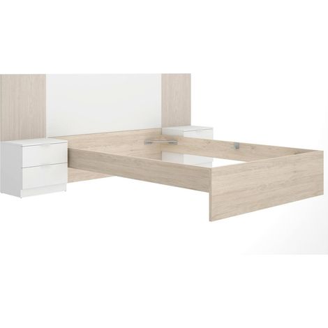 Dmora - Letto matrimoniale Aral, Sommier per camera da letto, Giroletto per stanza, Struttura porta materasso, 267x205 h106 cm, Bianco e Rovere