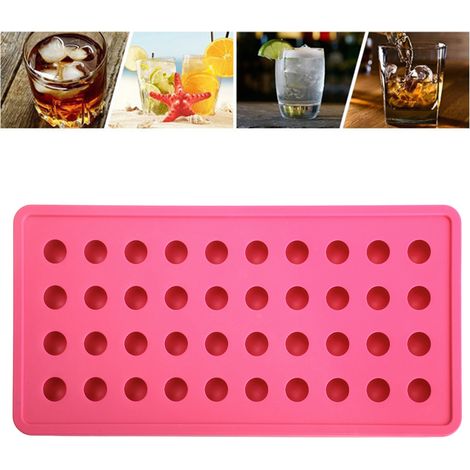 Kugelförmige Silikon-Eiswürfelform mit 40 Mulden, rot und rosa, ideal für Partys und Bars. (1/5)