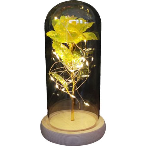 Cadeau rose pour femme, cadeau pour maman, lampe rose artificielle colorée sous dôme en verre (jaune)-AquaForge (1/5)