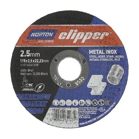 Disco de corte D115x2,5mm Tipo 41 Metal-Inox Agujero 22,23mm NORTON CLIPPER (1/2)