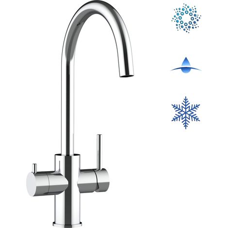 Rubinetto 5 vie miscelatore lavello cucina in Acciaio INOX Lucido per sistemi acqua gasata/aromatizzata e filtro depurazione canna a U - ACCIAIO CHIRURGICO AISI 316 (1/5)