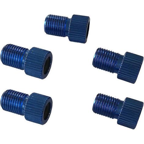 Set mit 5 Aluminium-PRESTA-auf-SCHRADER-Adaptern für Auto, Fahrrad, Fahrradschlauch, Kompressor (blau) (1/5)